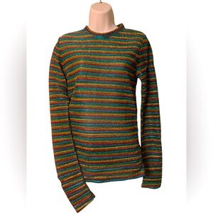 Bruce Glen rainbow disco sparkle long sleeved sheer shirt size S festival rave